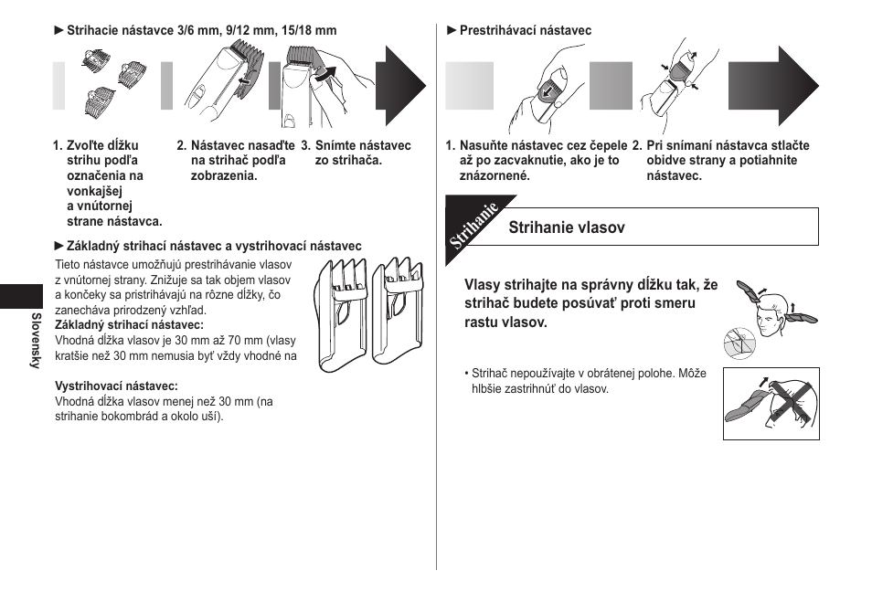 Strihanie, Strihanie vlasov | Panasonic ERCA70 User Manual | Page 82 / 108