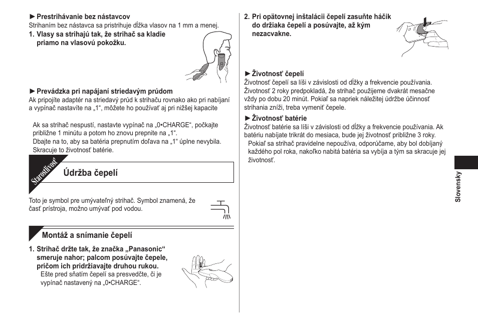 Star ostlivosť, Údržba čepelí | Panasonic ERCA70 User Manual | Page 83 / 108