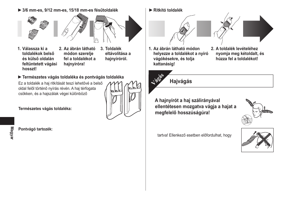 Vágás, Hajvágás | Panasonic ERCA70 User Manual | Page 88 / 108
