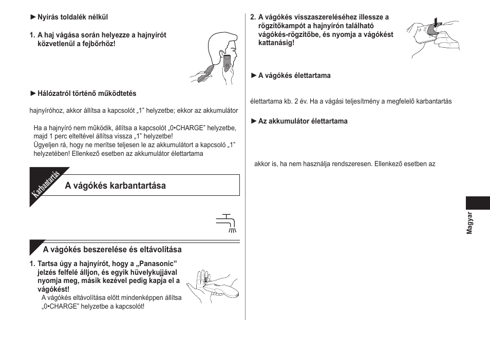 Karbantartás, A vágókés karbantartása | Panasonic ERCA70 User Manual | Page 89 / 108