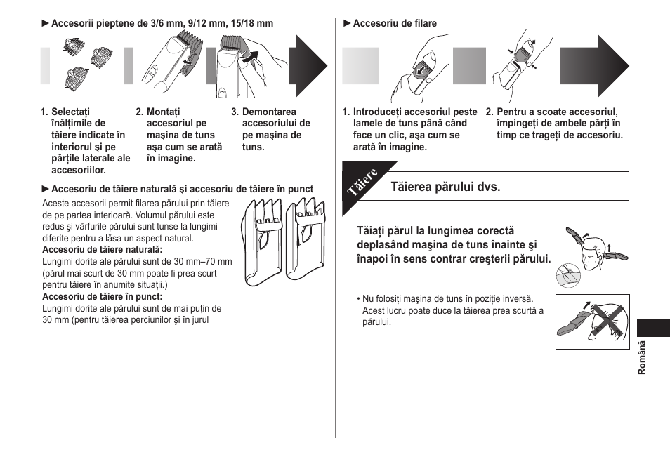 Tăier e, Tăierea părului dvs | Panasonic ERCA70 User Manual | Page 95 / 108
