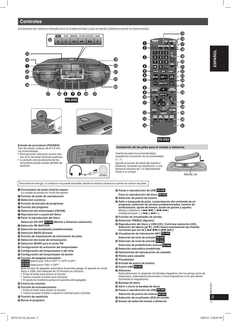 Controles | Panasonic RXD50EG User Manual | Page 11 / 28