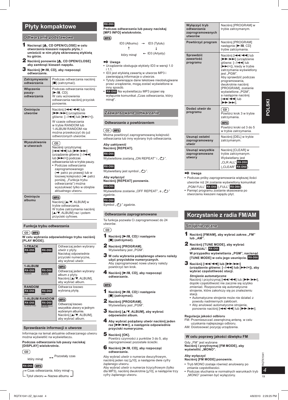 Płyty kompaktowe, Korzystanie z radia fm/am | Panasonic RXD50EG User Manual | Page 19 / 28