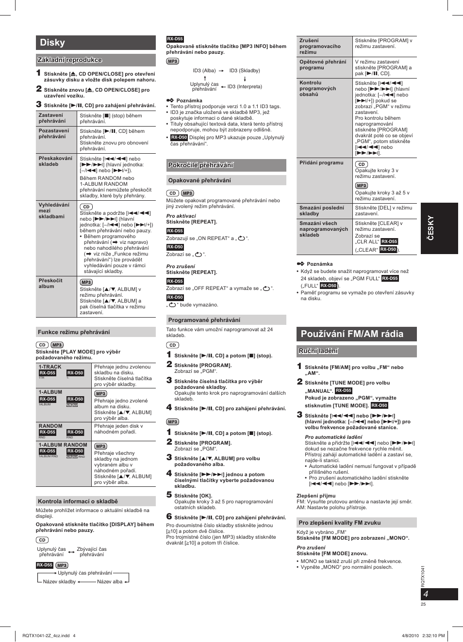 Disky, Používání fm/am rádia | Panasonic RXD50EG User Manual | Page 25 / 28