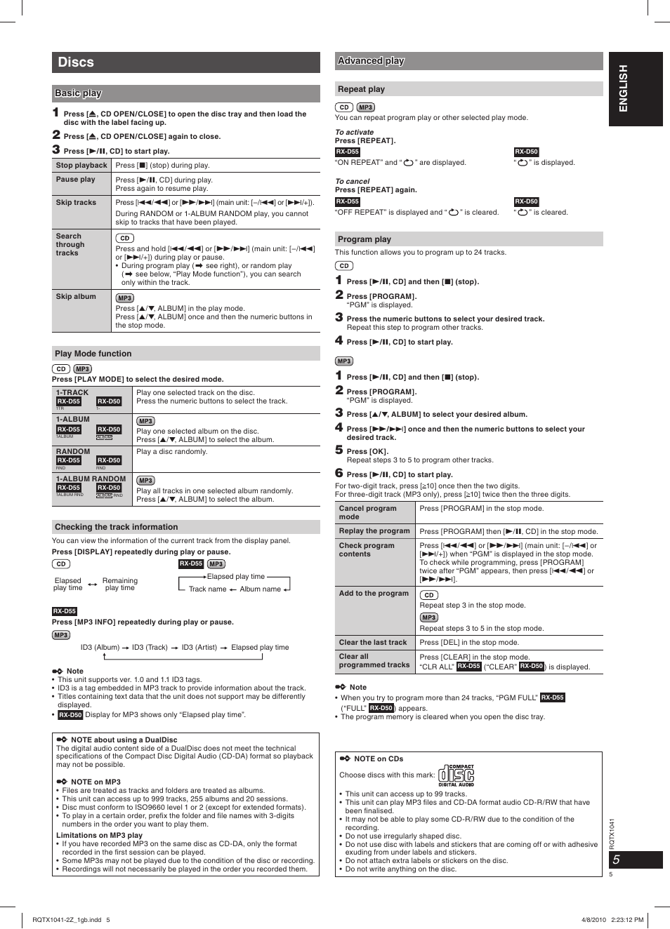 Discs | Panasonic RXD50EG User Manual | Page 5 / 28