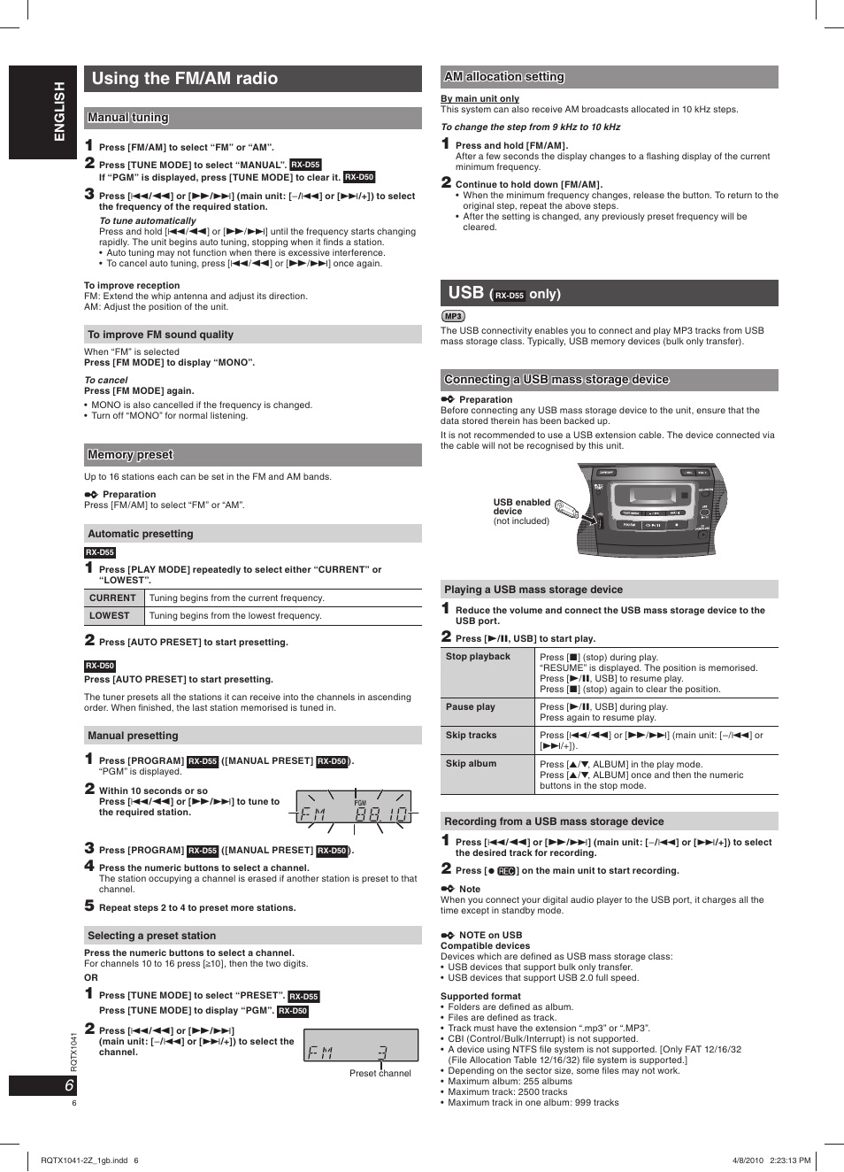 Using the fm/am radio | Panasonic RXD50EG User Manual | Page 6 / 28