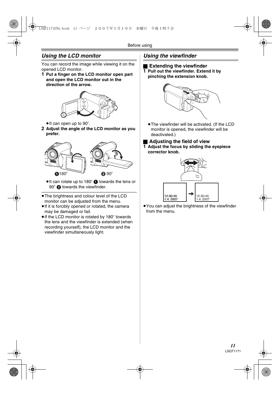 Using the lcd monitor, Using the viewfinder | Panasonic NVGS60EP User Manual | Page 11 / 192