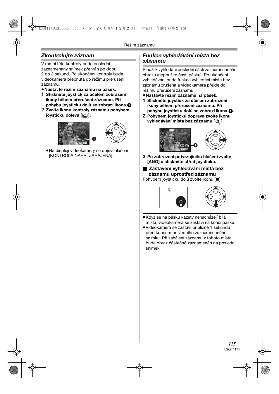 Zkontrolujte záznam, Funkce vyhledávání místa bez záznamu | Panasonic NVGS60EP User Manual | Page 115 / 192