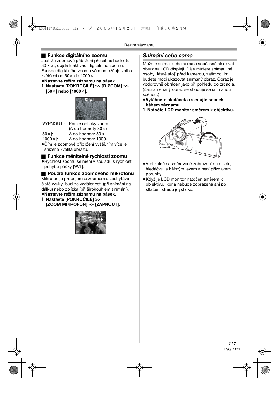 Snímání sebe sama | Panasonic NVGS60EP User Manual | Page 117 / 192