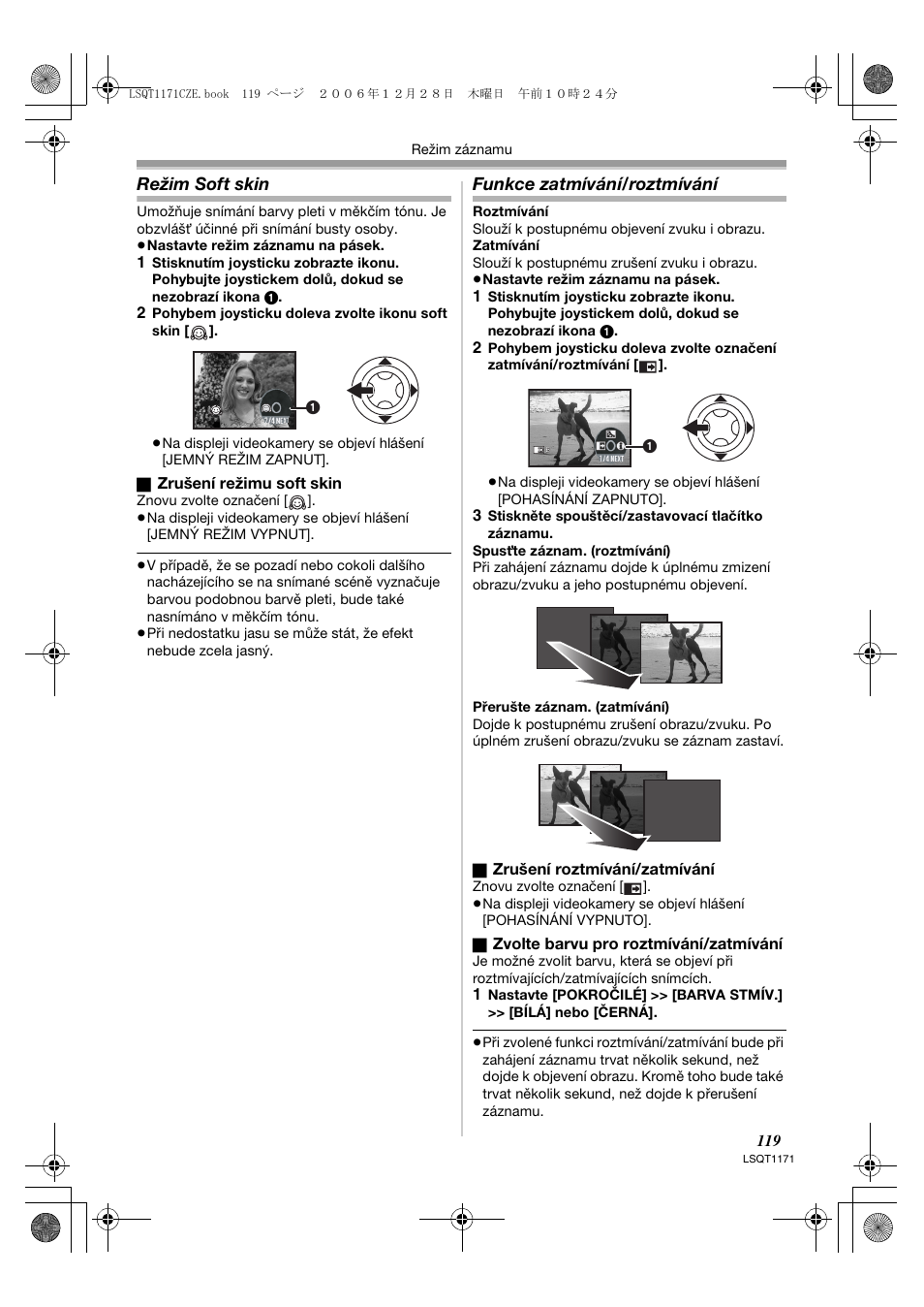 Režim soft skin, Funkce zatmívání/roztmívání | Panasonic NVGS60EP User Manual | Page 119 / 192