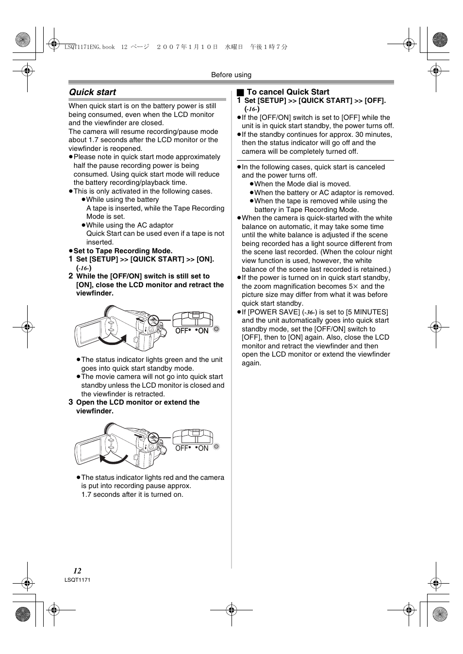 Quick start | Panasonic NVGS60EP User Manual | Page 12 / 192