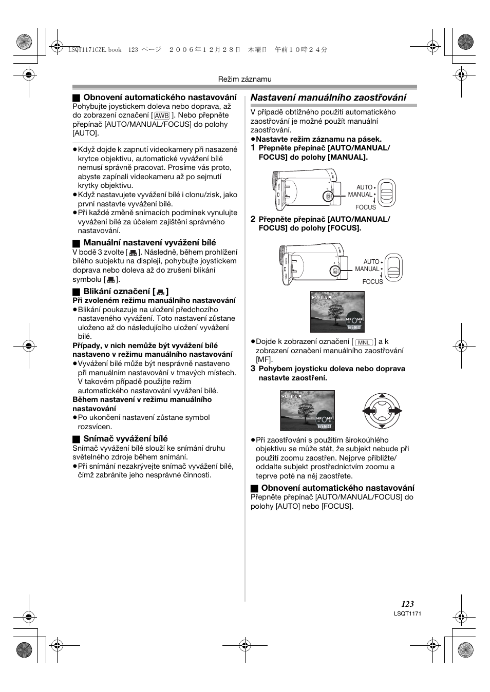 Nastavení manuálního zaostřování | Panasonic NVGS60EP User Manual | Page 123 / 192