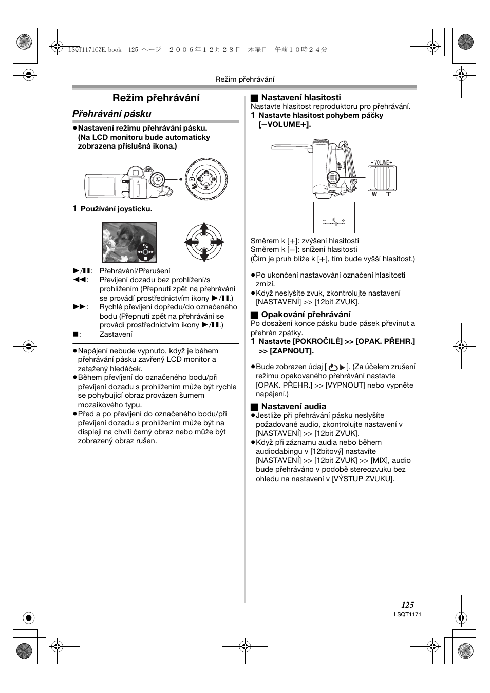 Režim přehrávání, Přehrávání pásku | Panasonic NVGS60EP User Manual | Page 125 / 192