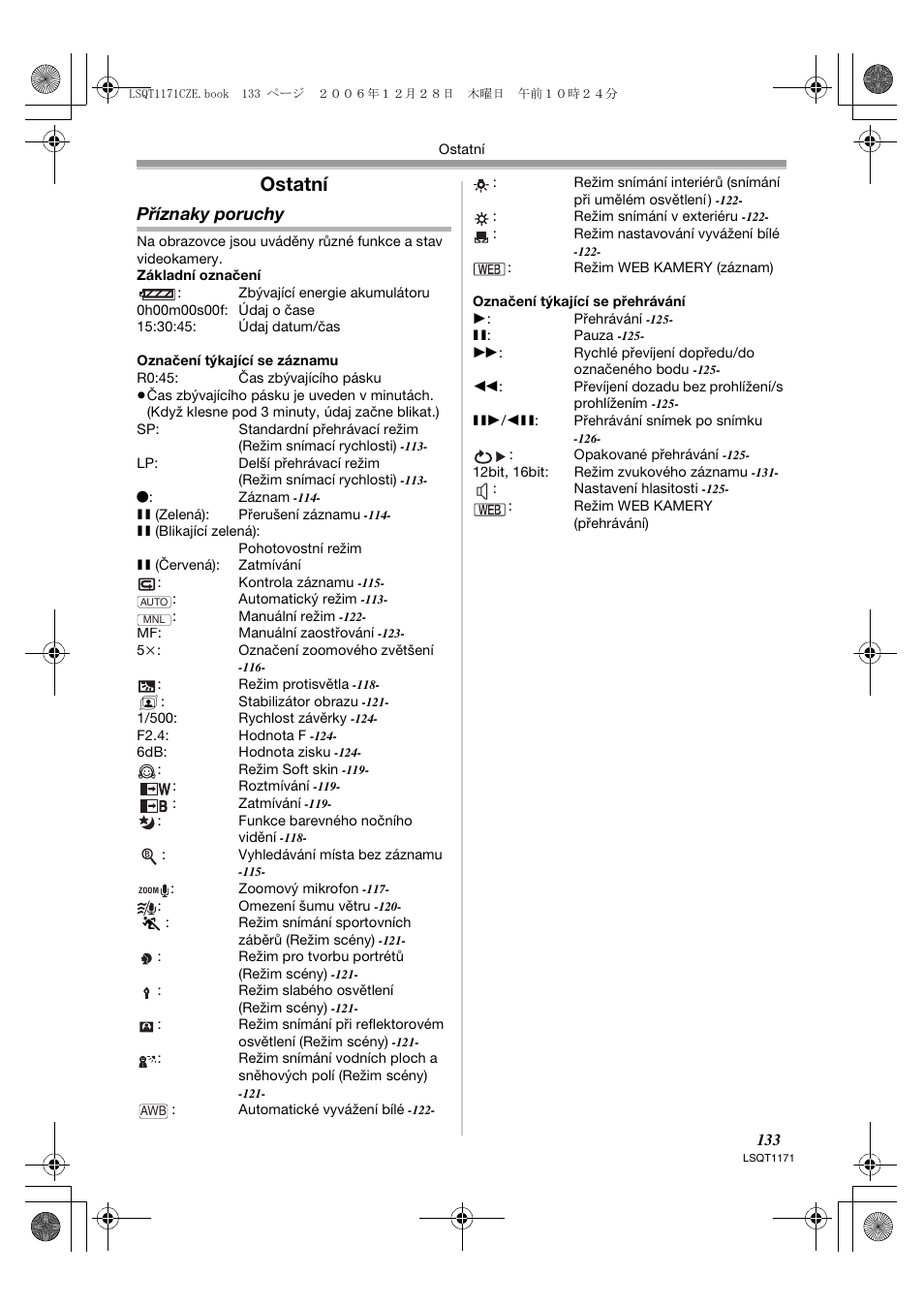 Ostatní, Příznaky poruchy | Panasonic NVGS60EP User Manual | Page 133 / 192