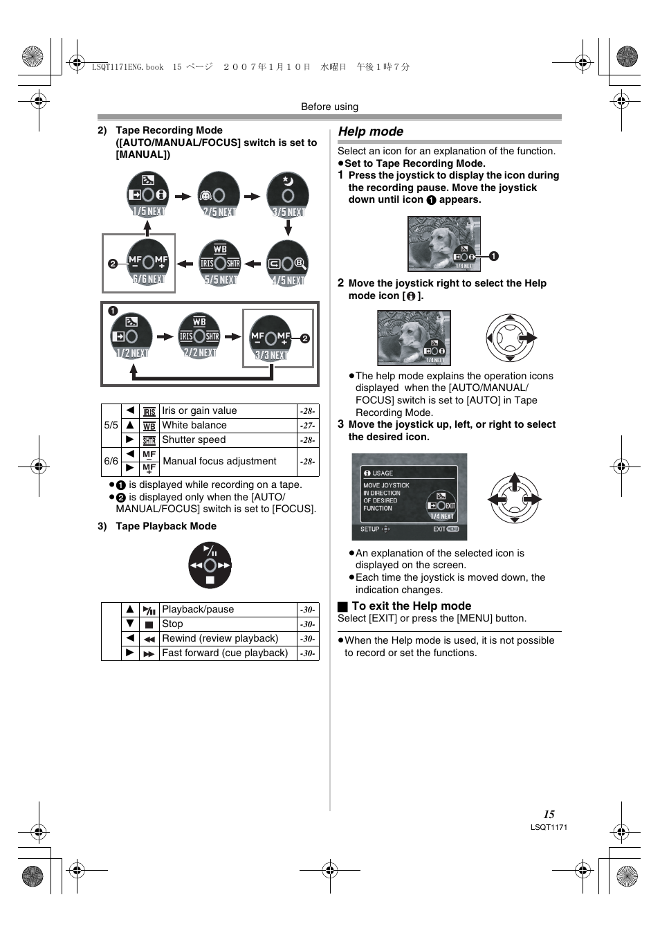Help mode | Panasonic NVGS60EP User Manual | Page 15 / 192