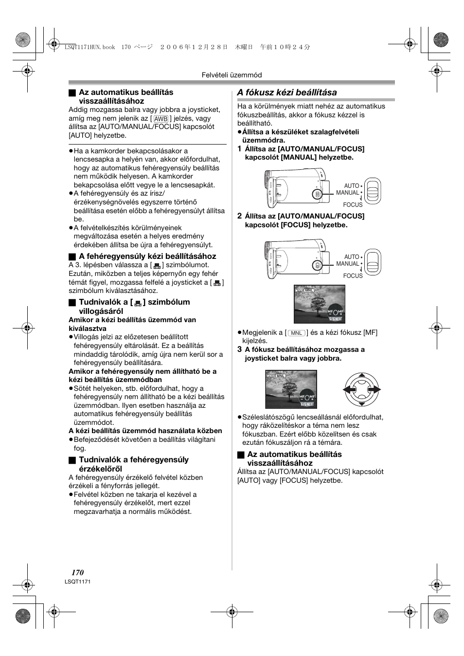 A fókusz kézi beállítása | Panasonic NVGS60EP User Manual | Page 170 / 192