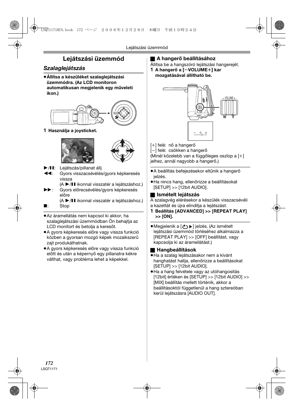 Lejátszási üzemmód, Szalaglejátszás | Panasonic NVGS60EP User Manual | Page 172 / 192