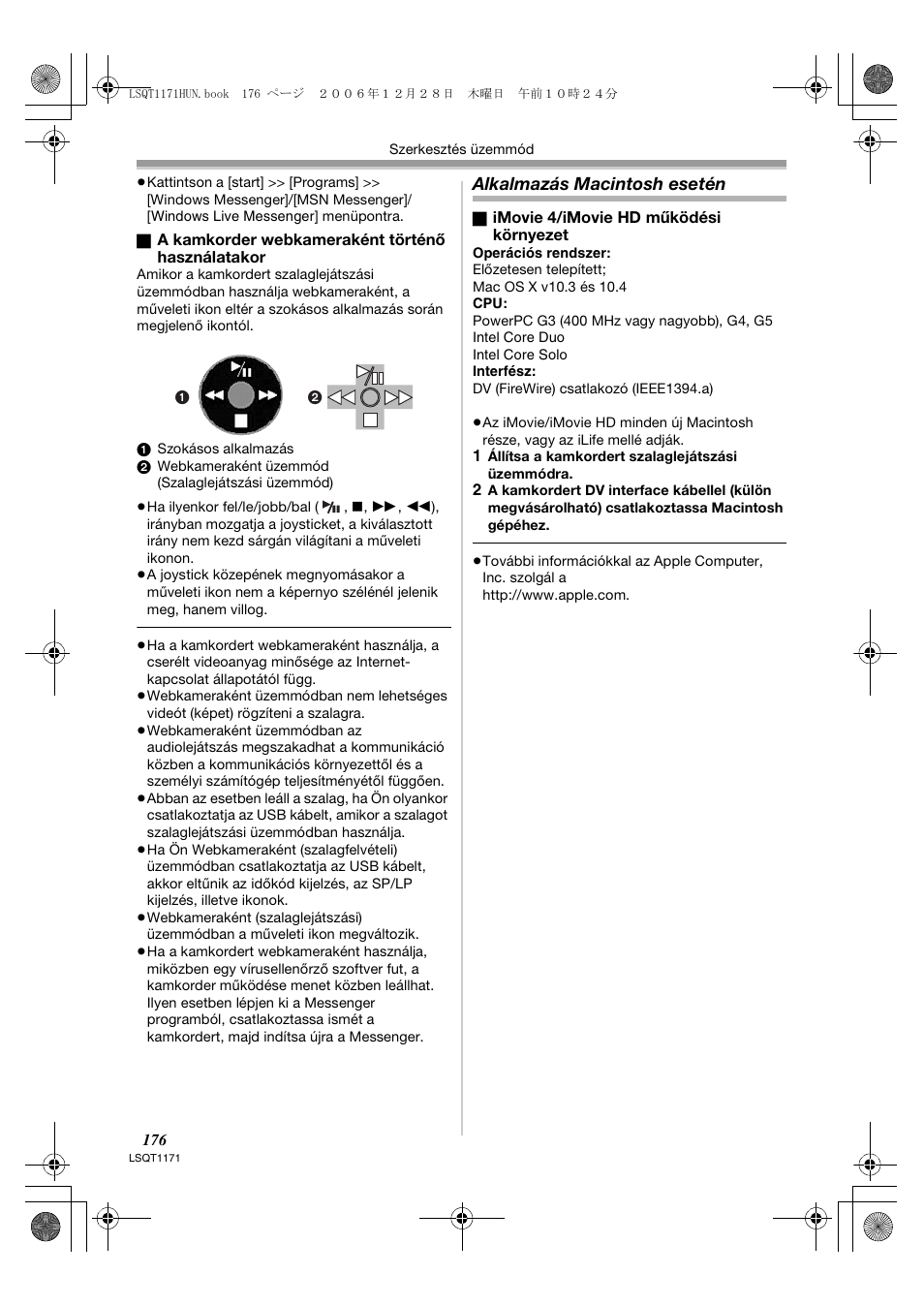 Alkalmazás macintosh esetén | Panasonic NVGS60EP User Manual | Page 176 / 192