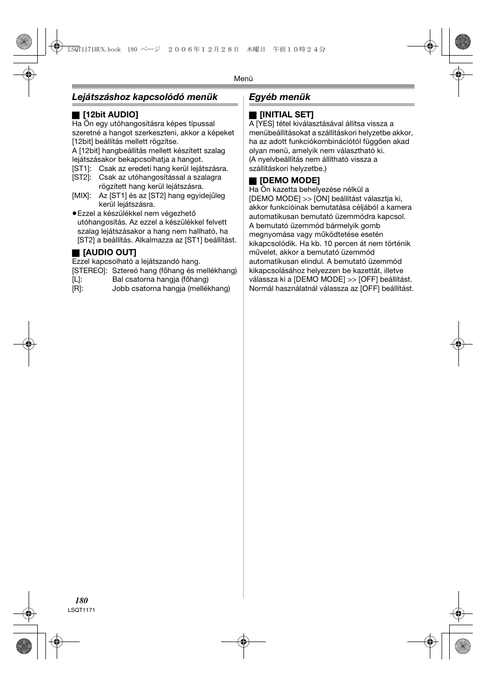 Lejátszáshoz kapcsolódó menük, Egyéb menük | Panasonic NVGS60EP User Manual | Page 180 / 192