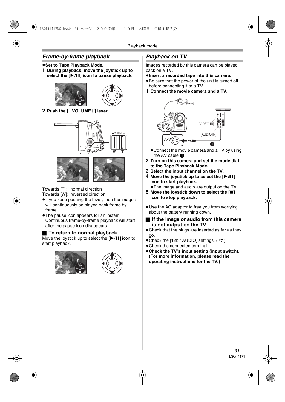 Frame-by-frame playback, Playback on tv | Panasonic NVGS60EP User Manual | Page 31 / 192
