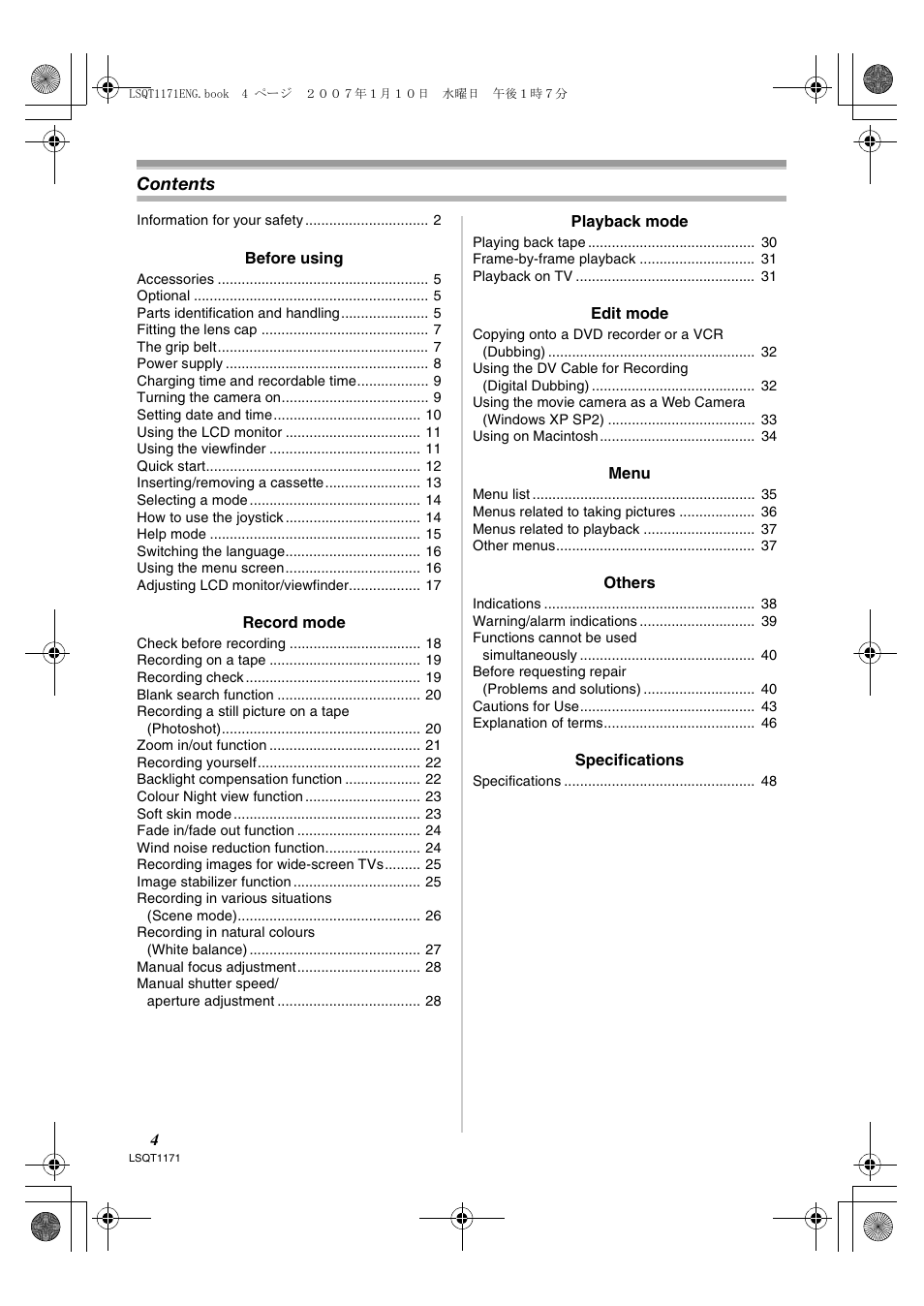 Panasonic NVGS60EP User Manual | Page 4 / 192