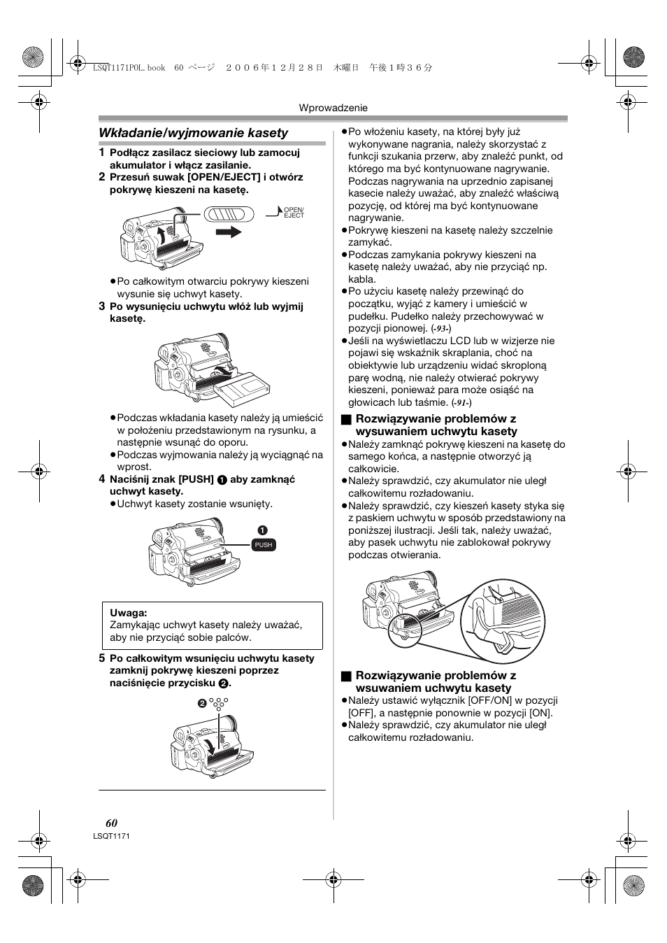 Wkładanie/wyjmowanie kasety | Panasonic NVGS60EP User Manual | Page 60 / 192