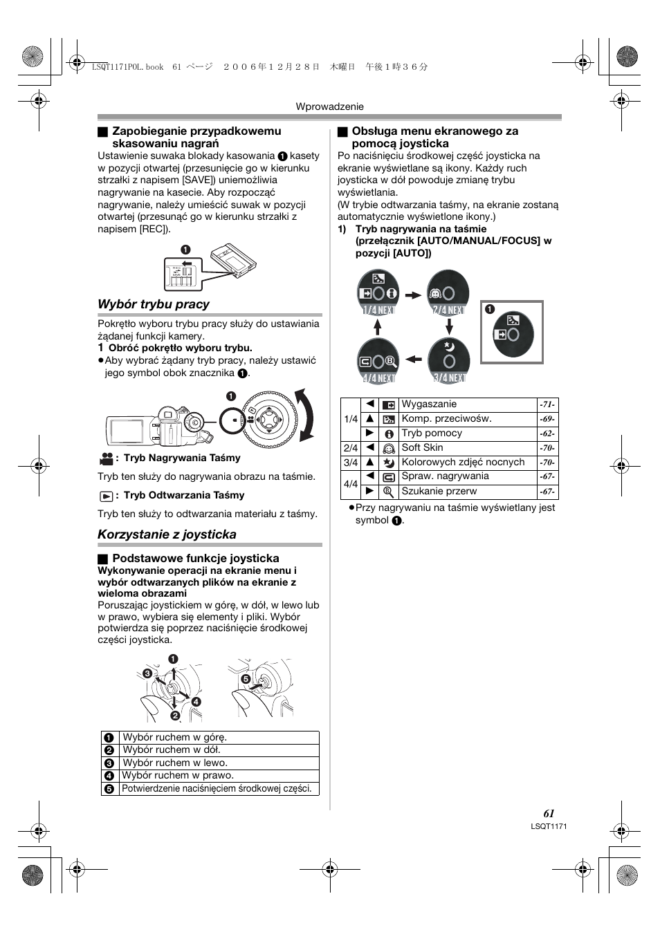 Wybór trybu pracy, Korzystanie z joysticka | Panasonic NVGS60EP User Manual | Page 61 / 192