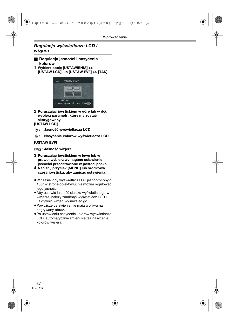 Regulacja wyświetlacza lcd i wizjera | Panasonic NVGS60EP User Manual | Page 64 / 192
