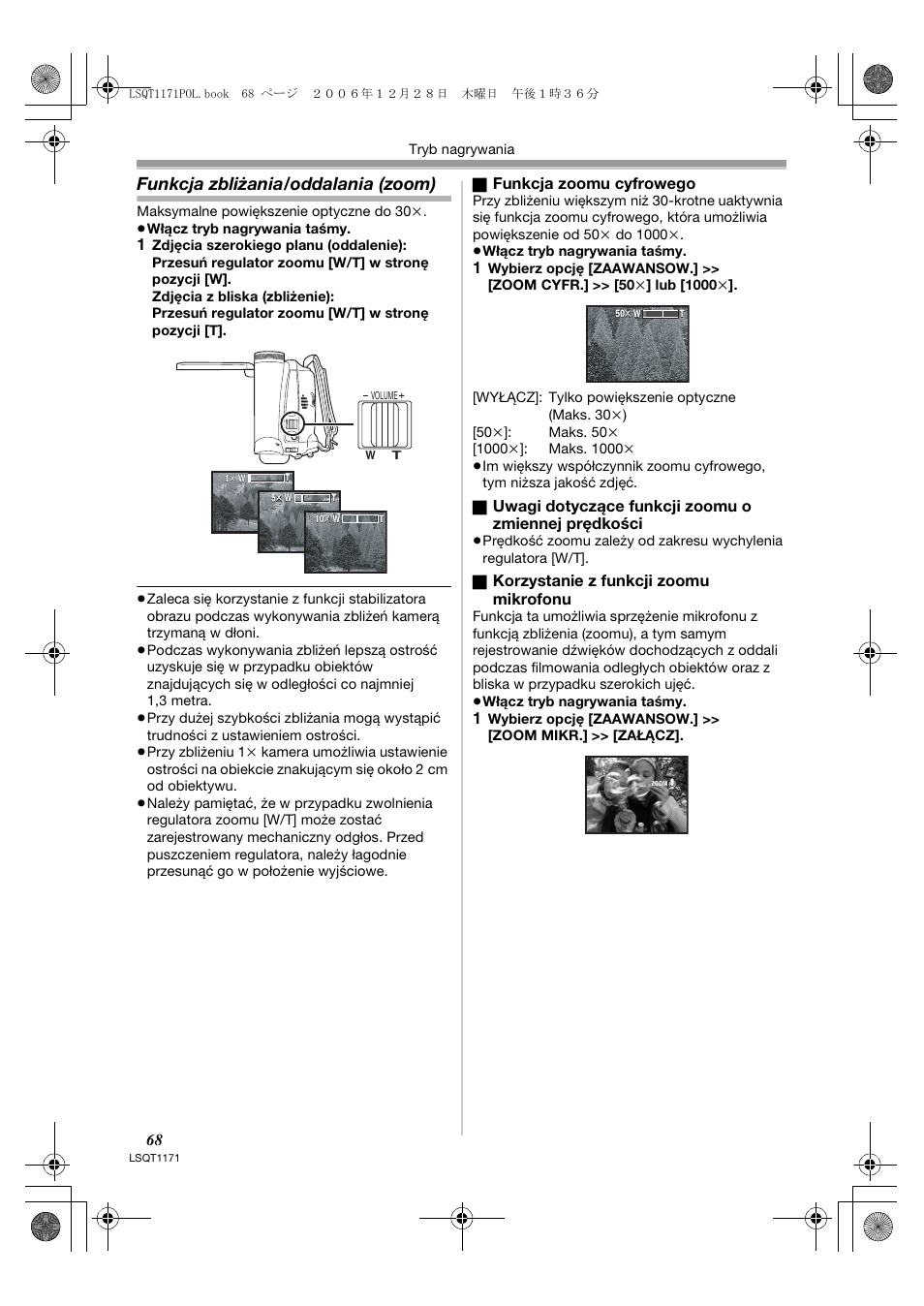 Funkcja zbliżania/oddalania (zoom) | Panasonic NVGS60EP User Manual | Page 68 / 192