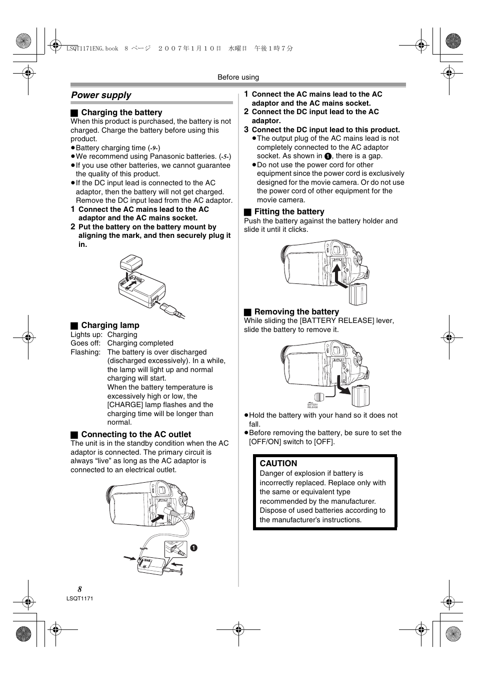 Power supply | Panasonic NVGS60EP User Manual | Page 8 / 192