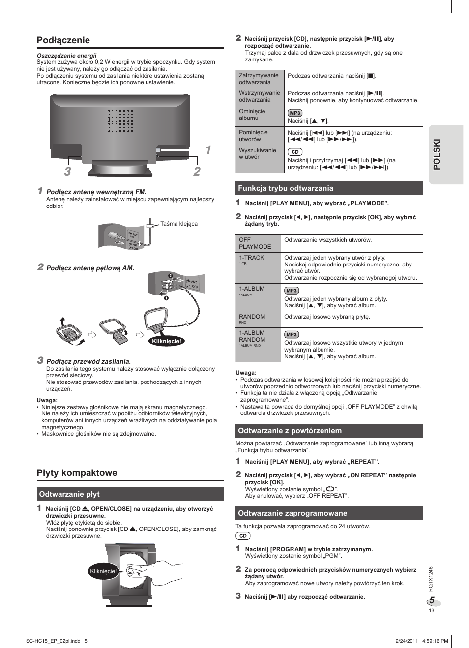 Podłączenie, Płyty kompaktowe | Panasonic SCHC15EP User Manual | Page 13 / 44