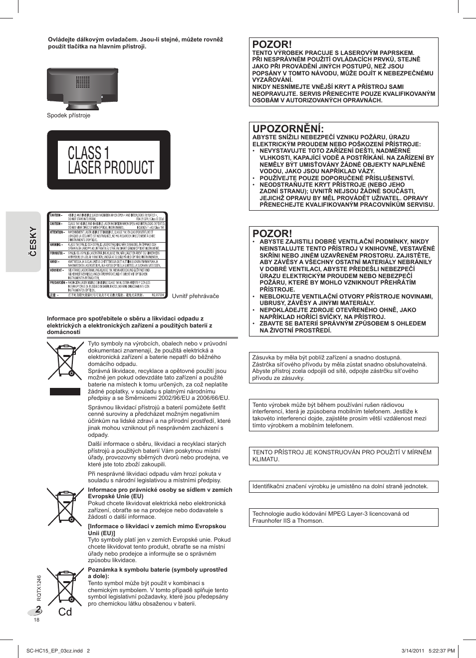 Sc-hc15_ep_cz, Pozor, Upozornění | Panasonic SCHC15EP User Manual | Page 18 / 44
