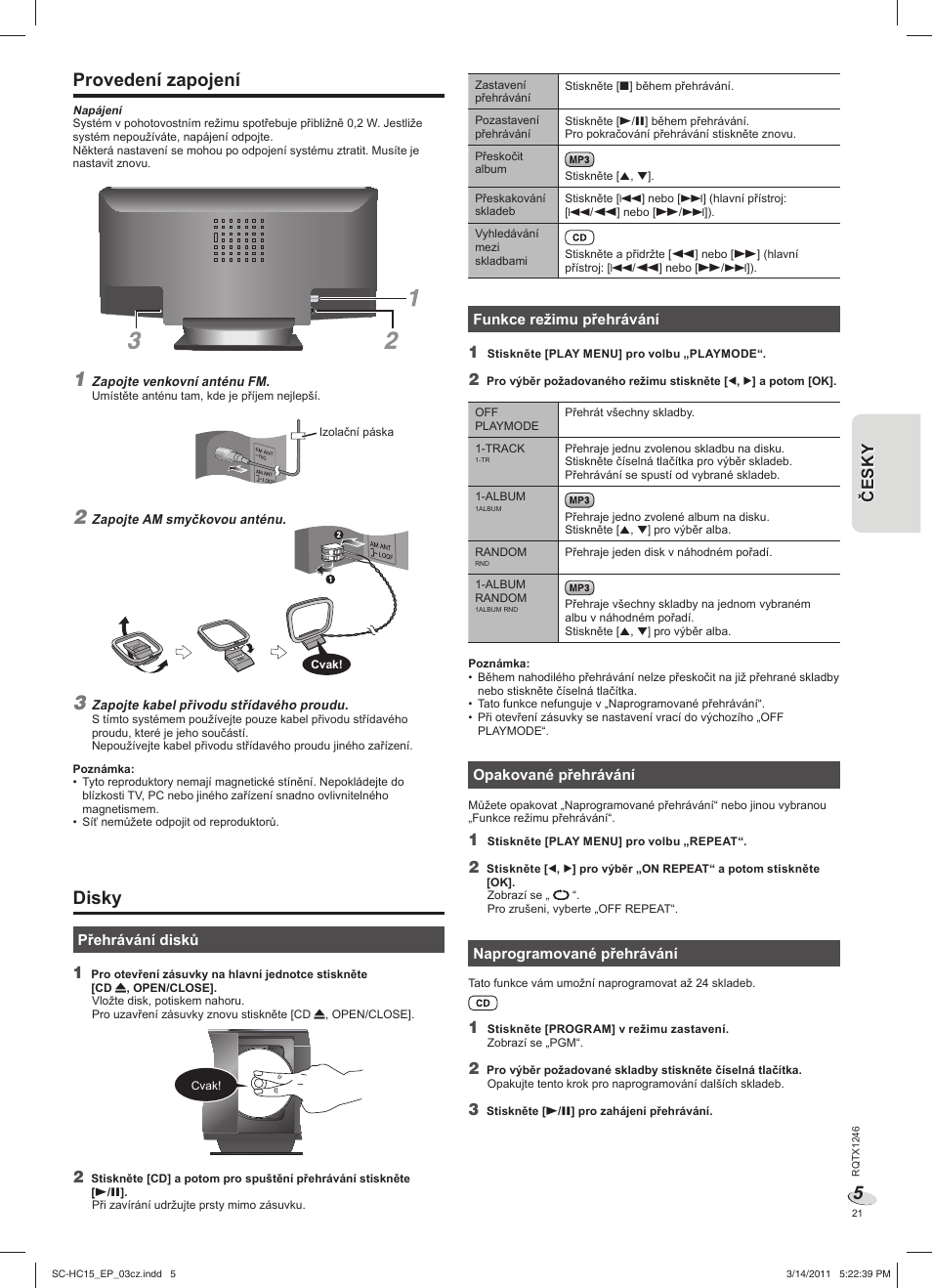 Provedení zapojení, Disky | Panasonic SCHC15EP User Manual | Page 21 / 44