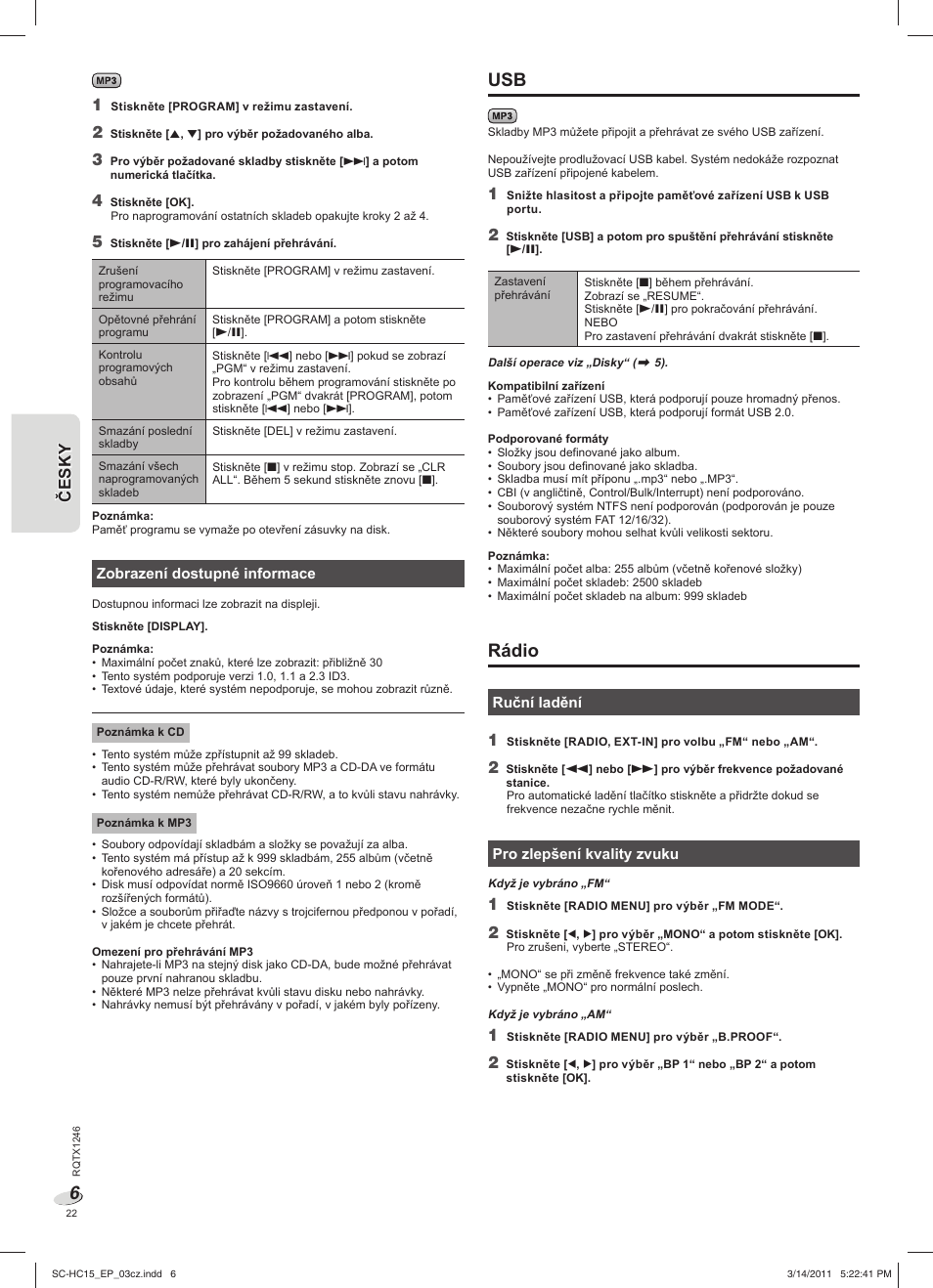 Rádio | Panasonic SCHC15EP User Manual | Page 22 / 44