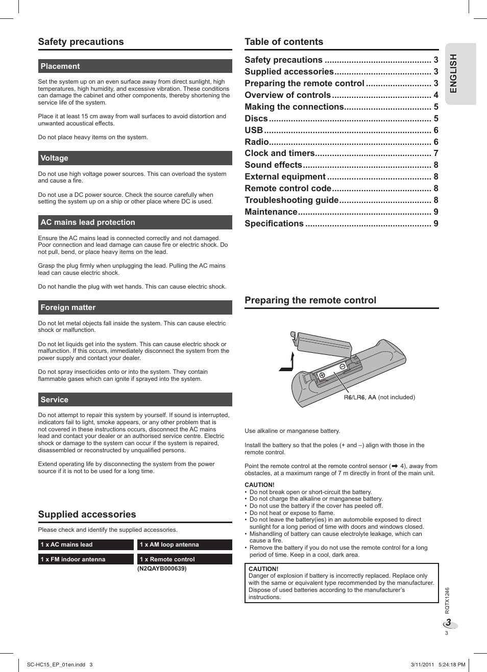 Panasonic SCHC15EP User Manual | Page 3 / 44