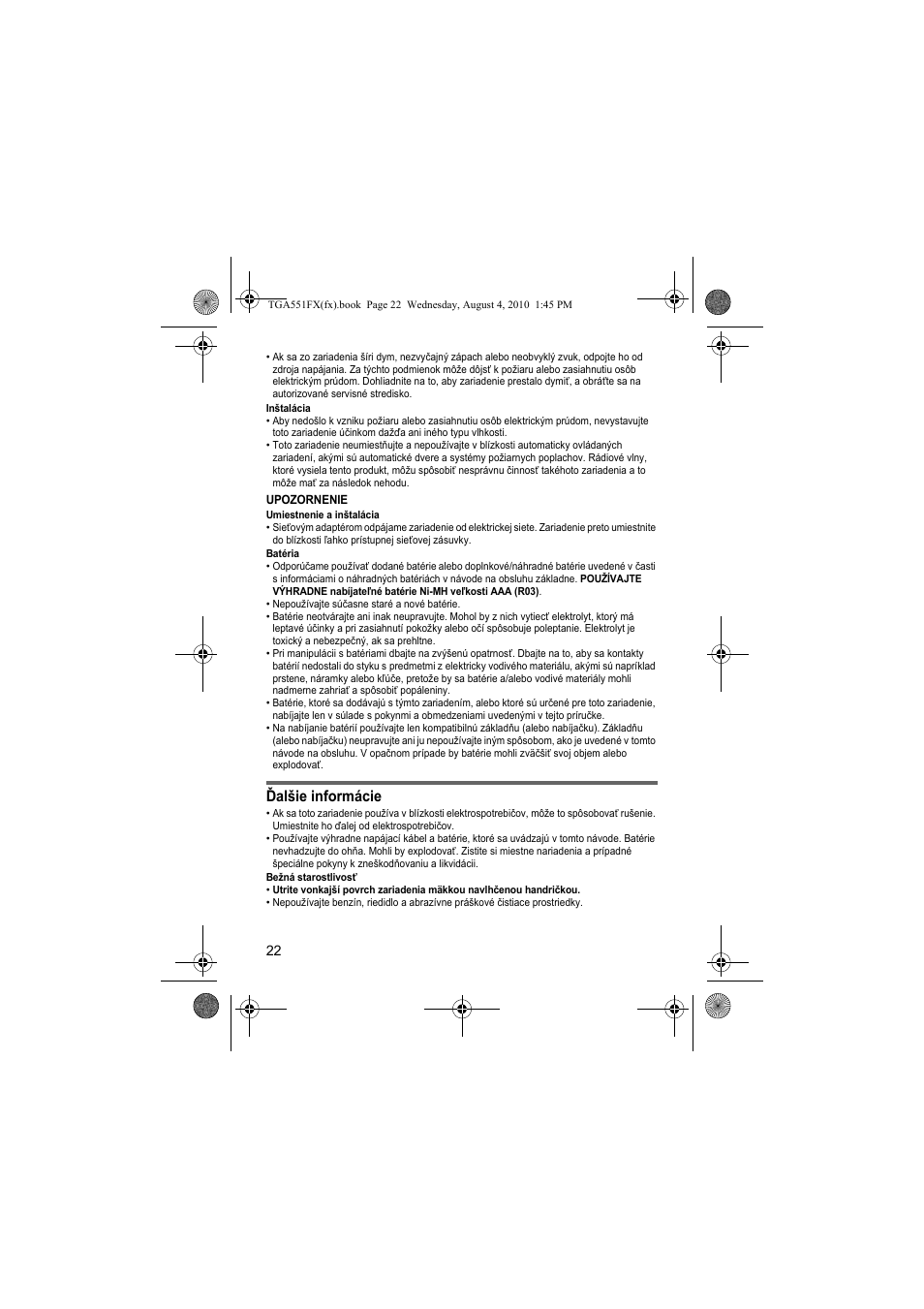 Ďalšie informácie | Panasonic KXTGA551FX User Manual | Page 22 / 76