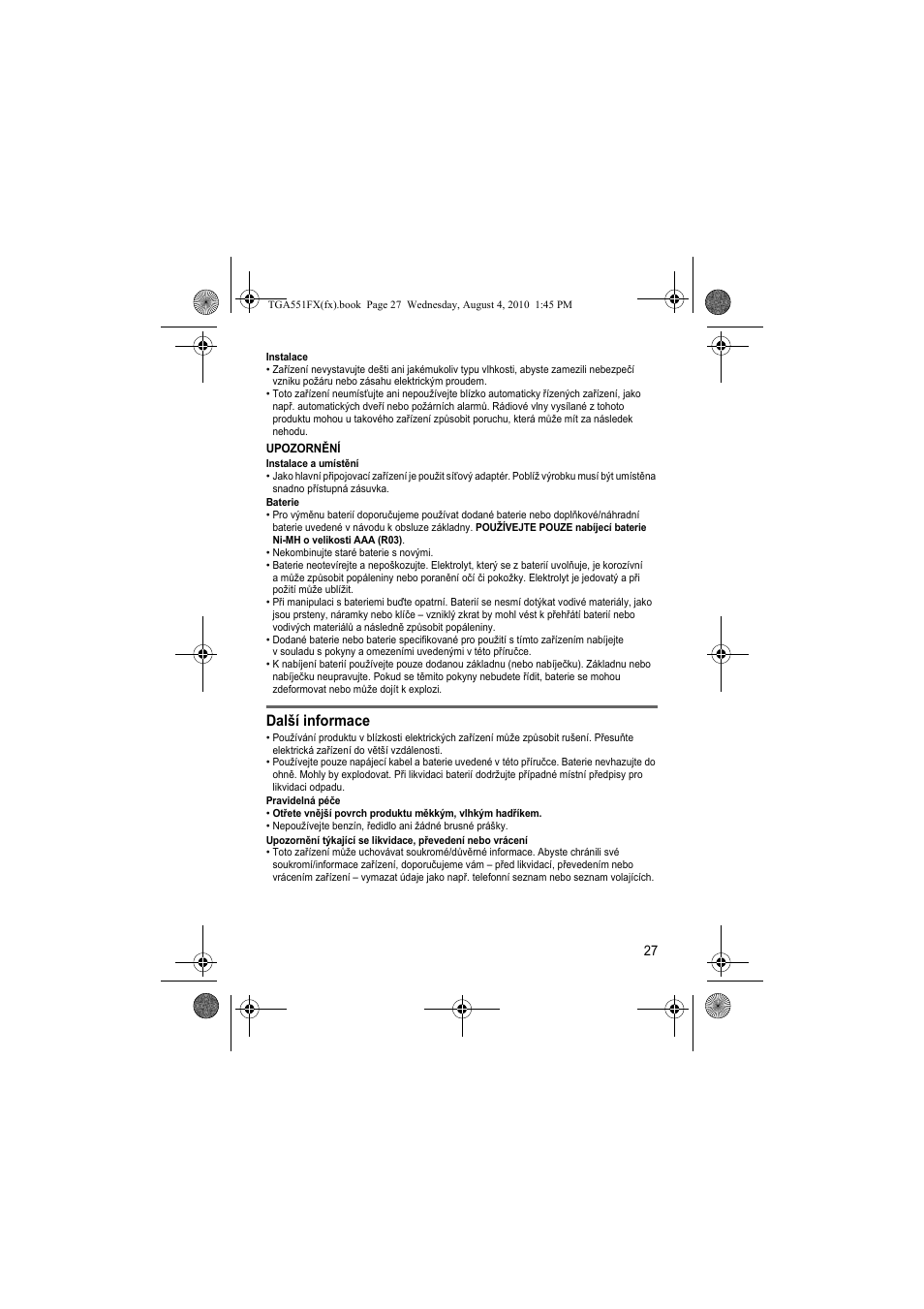 Další informace | Panasonic KXTGA551FX User Manual | Page 27 / 76