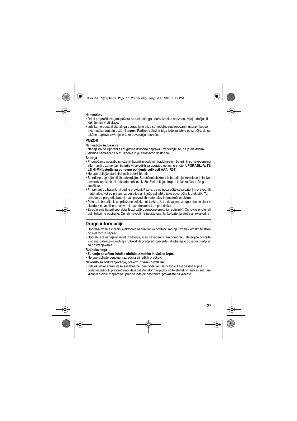 Druge informacije | Panasonic KXTGA551FX User Manual | Page 37 / 76