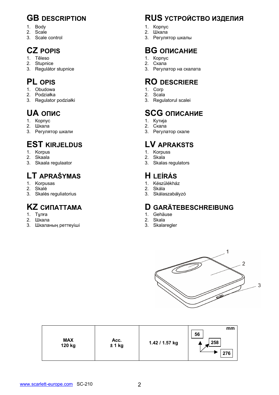 Ua scg, Kz d | Scarlett SC-210 User Manual | Page 2 / 7