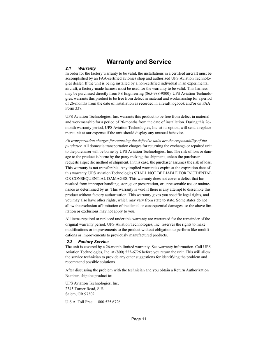 Warranty and service | Apollo SL15-CD User Manual | Page 11 / 12