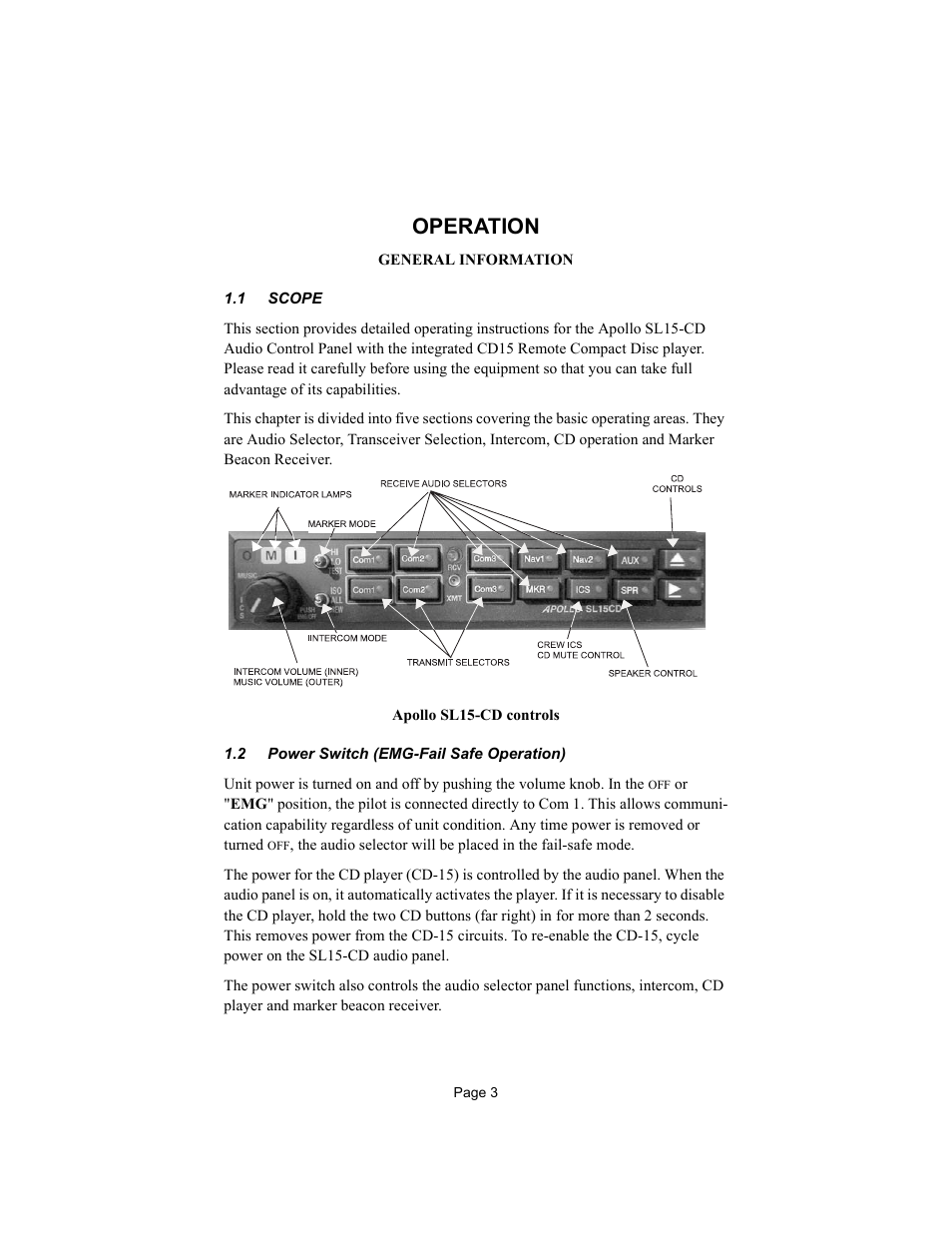 Operation | Apollo SL15-CD User Manual | Page 3 / 12
