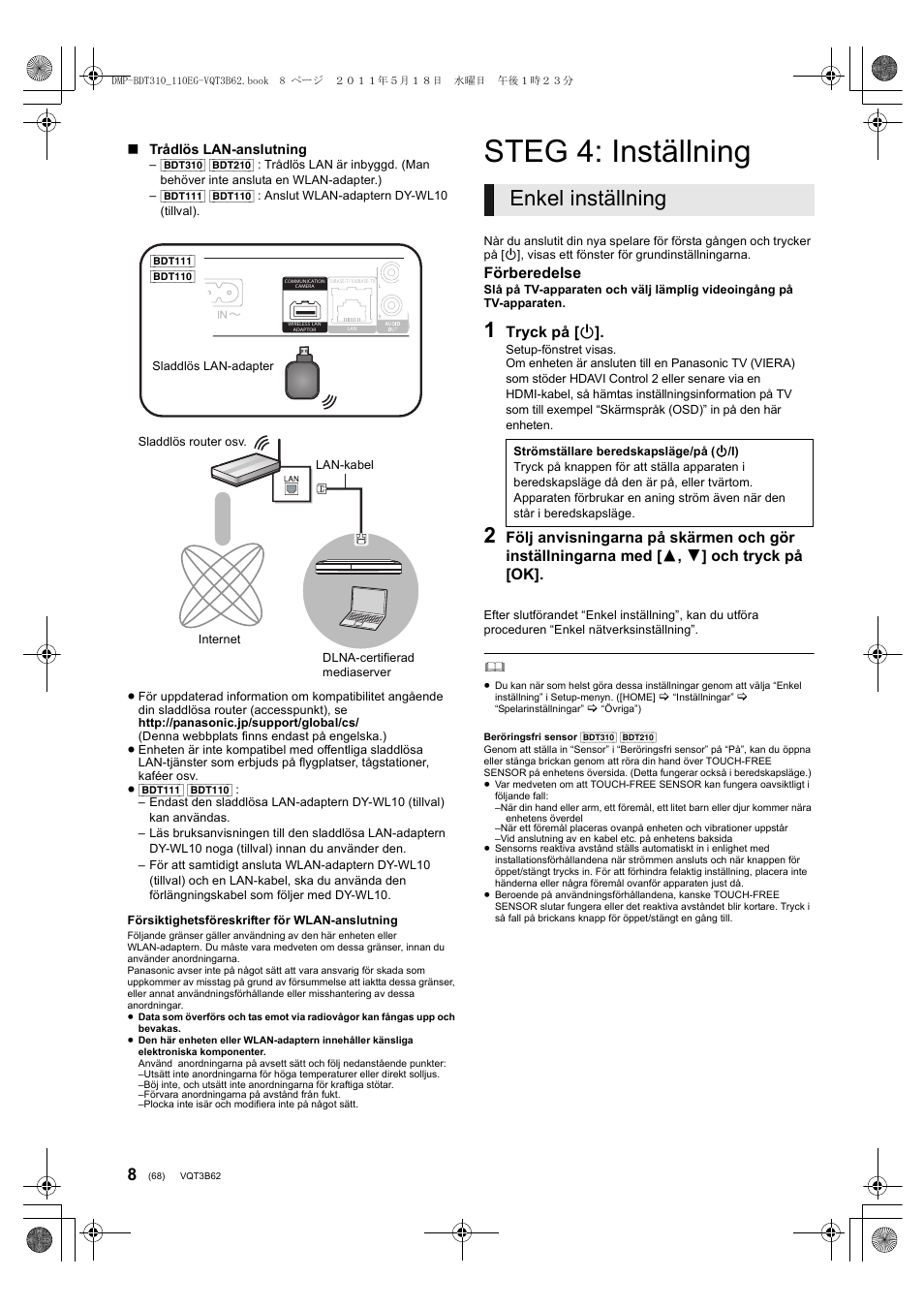Steg 4: inställning, Enkel inställning | Panasonic DMPBDT210 User Manual | Page 68 / 136