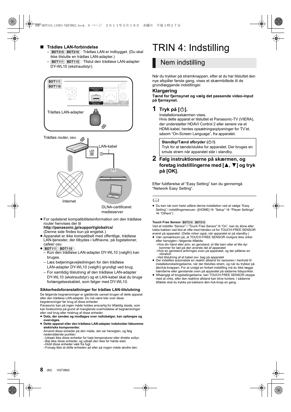 Trin 4: indstilling, Nem indstilling | Panasonic DMPBDT210 User Manual | Page 80 / 136