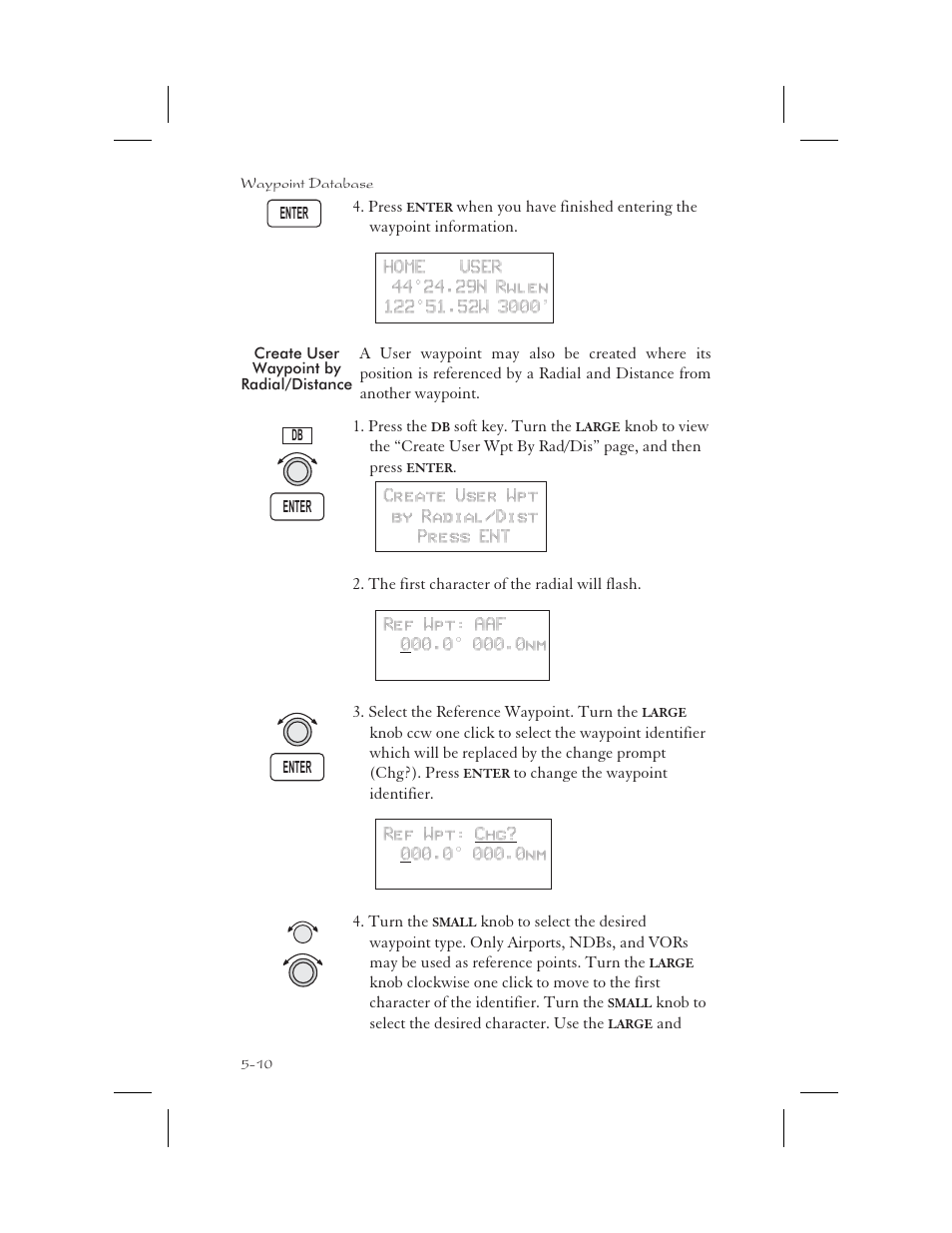 Create user waypoint by radial/distance 5-10, Create user waypoint by radial/distance -10 | Apollo 65 User Manual | Page 120 / 324