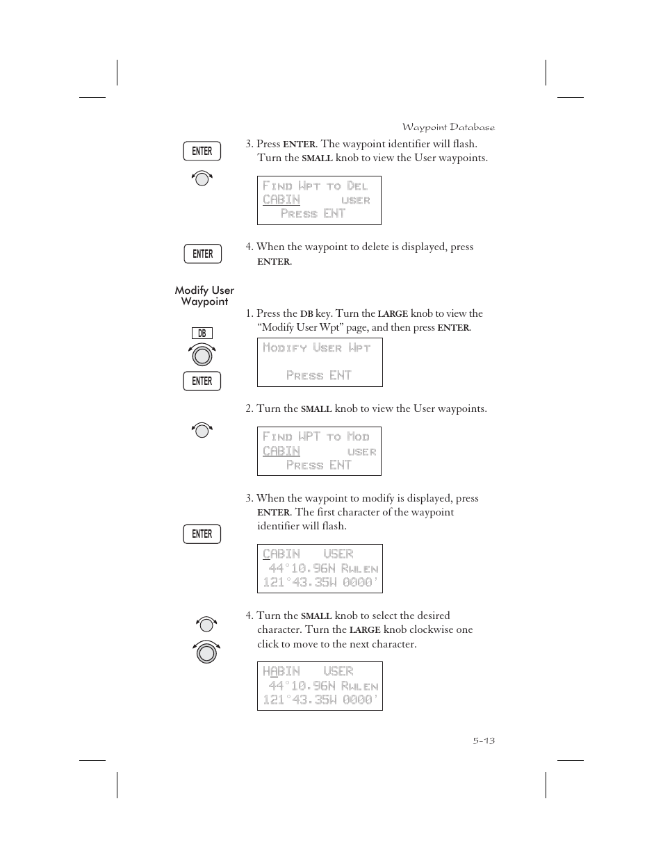 Modify user waypoint 5-13, Modify 5-13, Modify user waypoint -13 | Apollo 65 User Manual | Page 123 / 324
