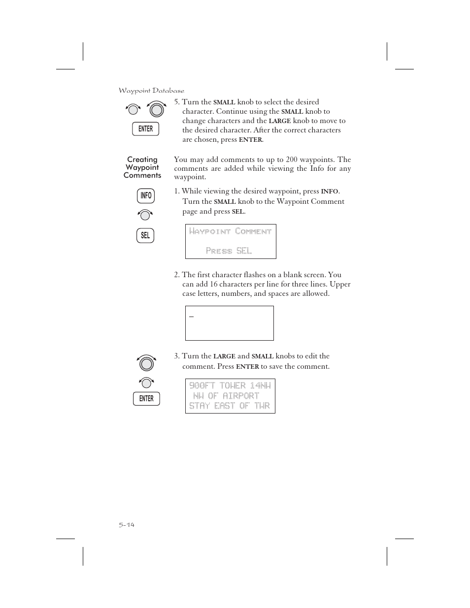 Creating waypoint comments 5-14, Comments 5-14 - 5-15, Creating waypoint comments -14 | Apollo 65 User Manual | Page 124 / 324