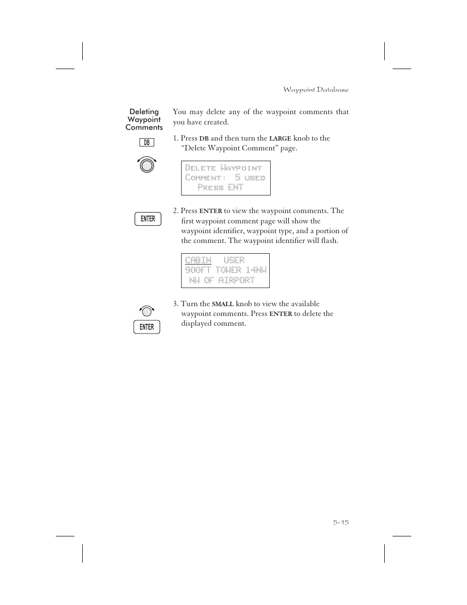 Deleting waypoint comments 5-15, Deleting waypoint comments -15 | Apollo 65 User Manual | Page 125 / 324