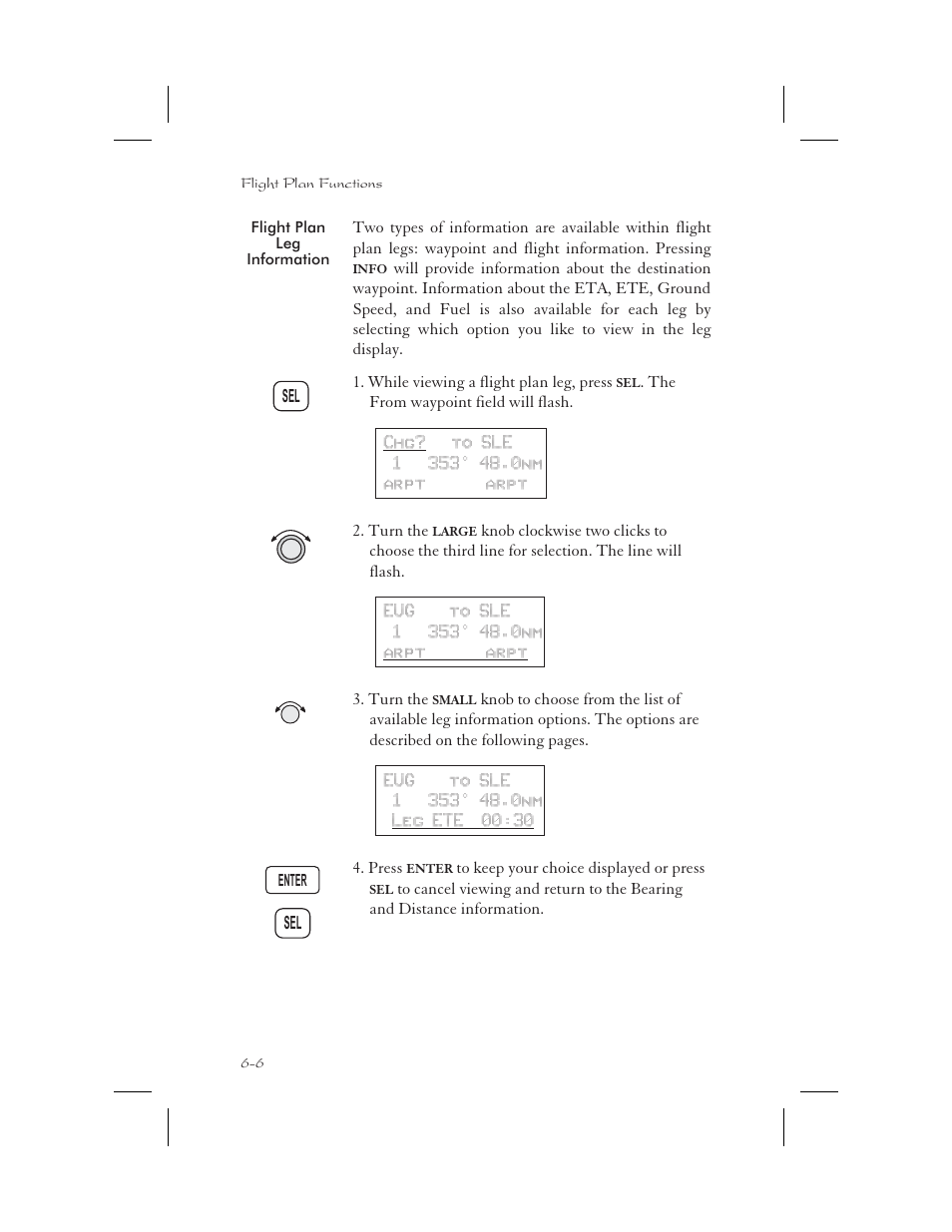 Flight plan leg information 6-6, Leg info 6-6, Flight plan leg information -6 | Apollo 65 User Manual | Page 132 / 324