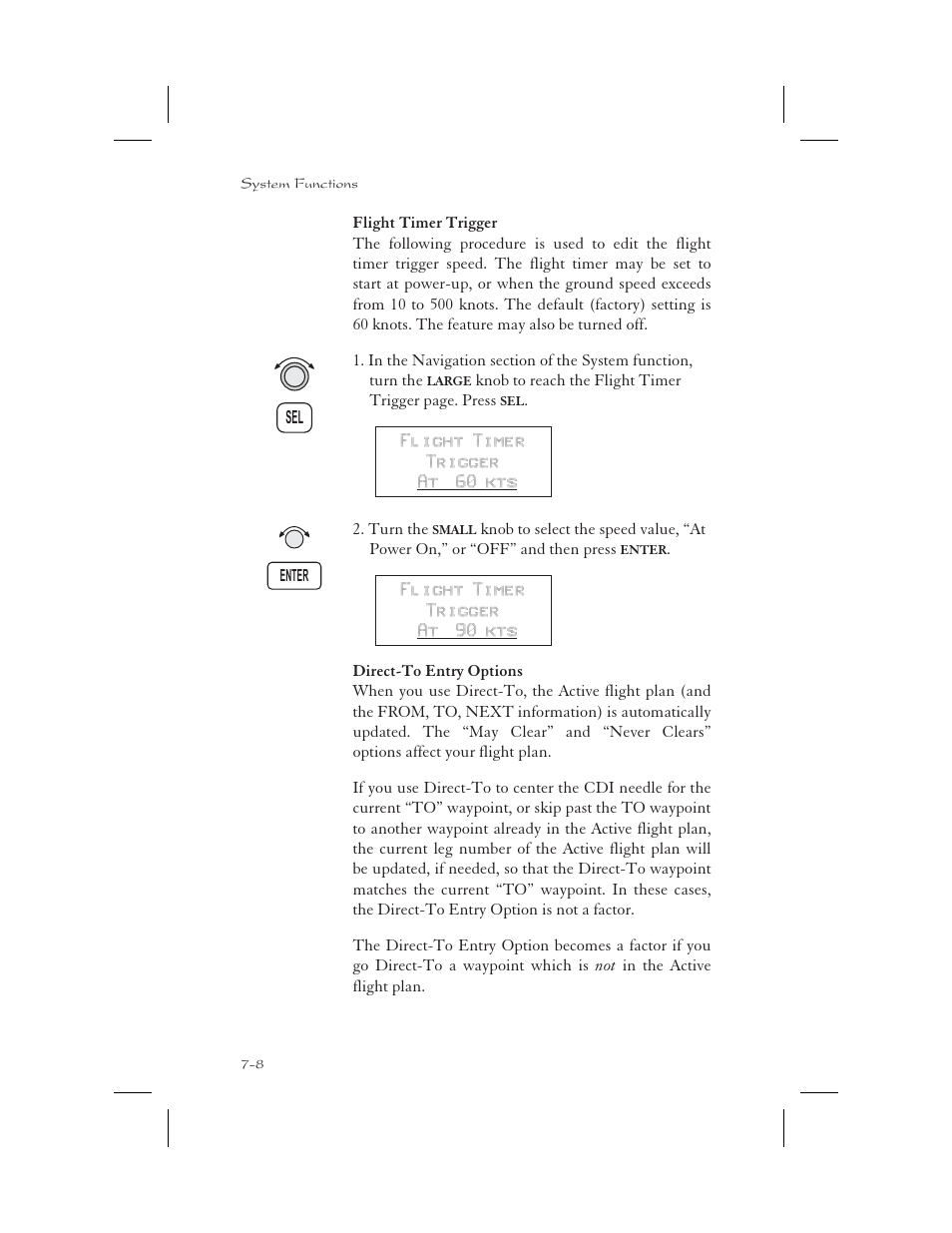 Flight timer trigger 7-8, Direct-to entry options 7-8, Flight timer trigger -8 | Direct-to entry options -8 | Apollo 65 User Manual | Page 160 / 324