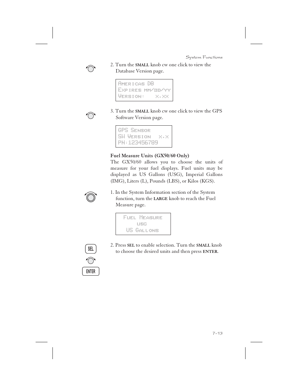Fuel measure units (gx50/60 only) 7-13, Fuel measure 7-13, 7-24, Fuel measure units (gx50/60 only) -13 | Apollo 65 User Manual | Page 165 / 324